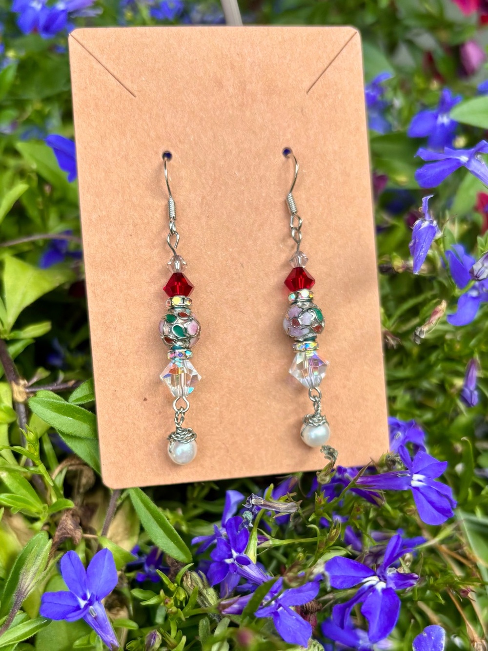 Handmade cloisonné earrings.